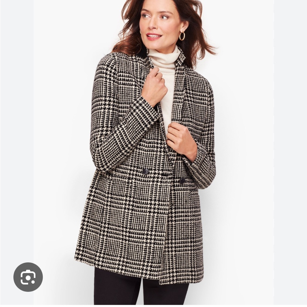 Talbots Black & White Houndstooth Tweed Wool Blazer Jacket, size 8